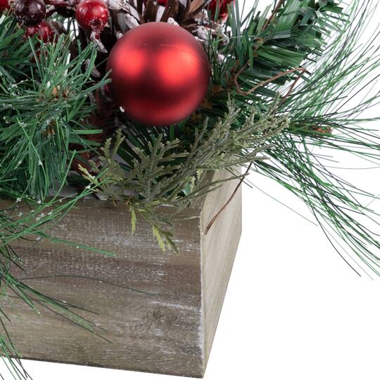 24" Pine Foliage in Wooden Box Planter